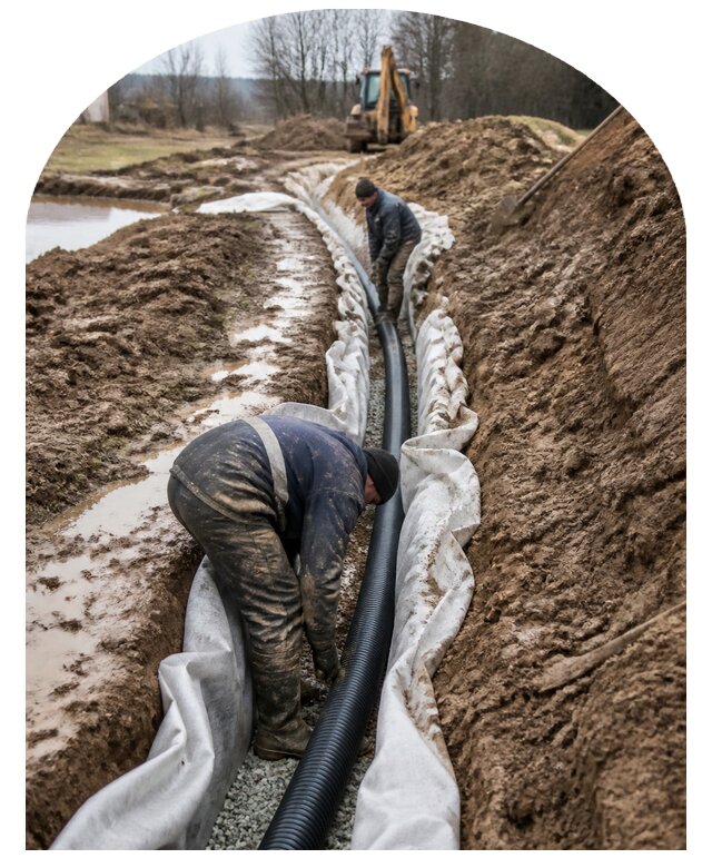 Осушение участка и отвод грунтовых вод под ключ в Сорочинске